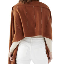 Load image into Gallery viewer, Rust rhinestone scarf in soft viscose fabric worn by model
