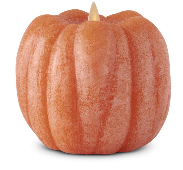 Luminara pumpkin flameless candle with realistic moving flame, 5.25x4.5 inch orange wax pumpkin