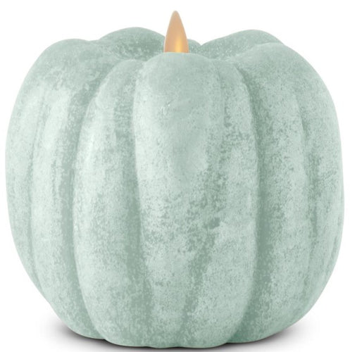 Green Chalky Pumpkin Flameless Candle with moving flame and chalky matte finish
