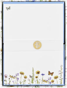Butterfly and flower stationery sheets with gold foil accents