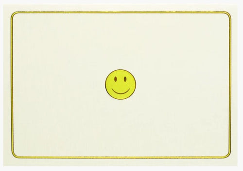 Smiley face note card with embossed design and gold foil border