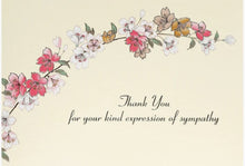 Load image into Gallery viewer, Sympathy floral thank you notes with pink and white flowers and silver foil script
