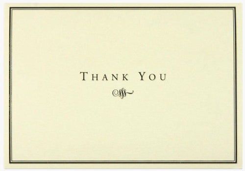 Black and Cream Thank You Note Cards with embossed lettering