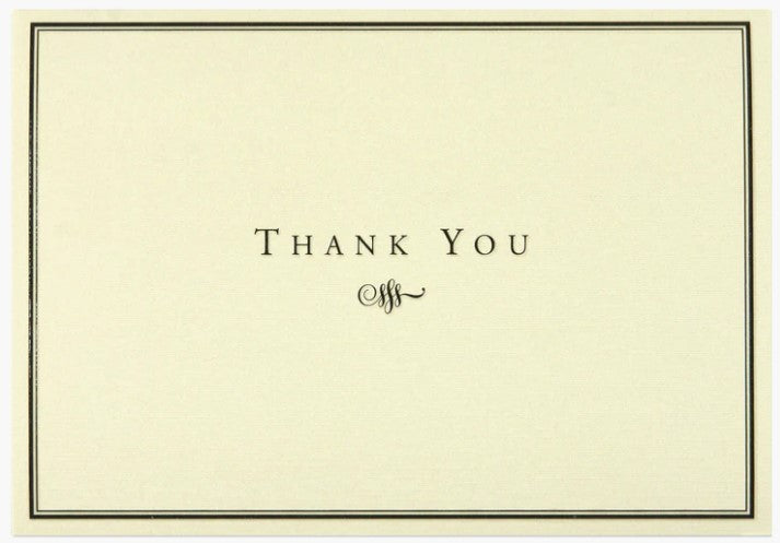Black and Cream Thank You Note Cards with embossed lettering