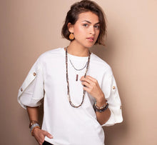Load image into Gallery viewer, Woman wearing stone wrap bracelets and necklace
