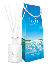 Load image into Gallery viewer, Inis Fragrance Diffuser packaging with a white Inis reed diffuser bottle in front.
