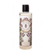 Load image into Gallery viewer, A clear pump bottle of Damart shower gel with a floral design, specifically lavender, on the label.
